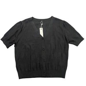 NWT ARACH&CLOZ Button Textured Cardigan Sweater Women's XL Black Short Sleeve